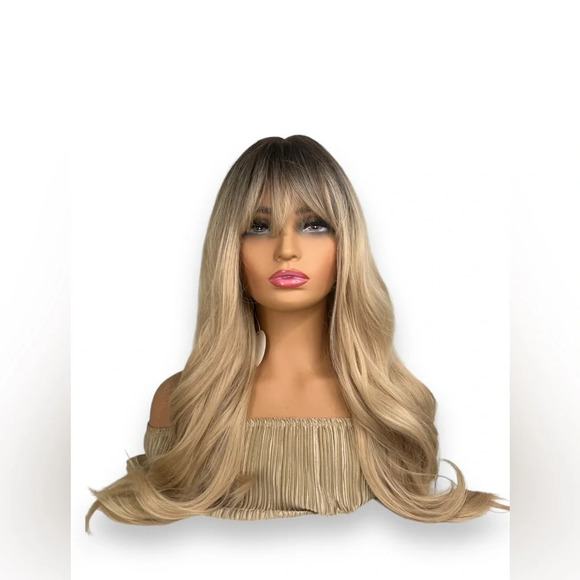 26 Inch Balayage Ombre  Brown to  light Blonde wavy Wig - Picture 1 of 9